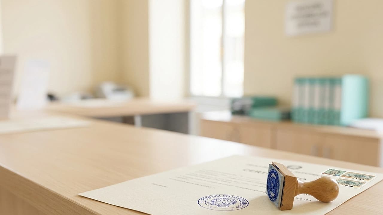Sportello della Procura della Repubblica con certificato dei carichi pendenti timbrato e marche da bollo