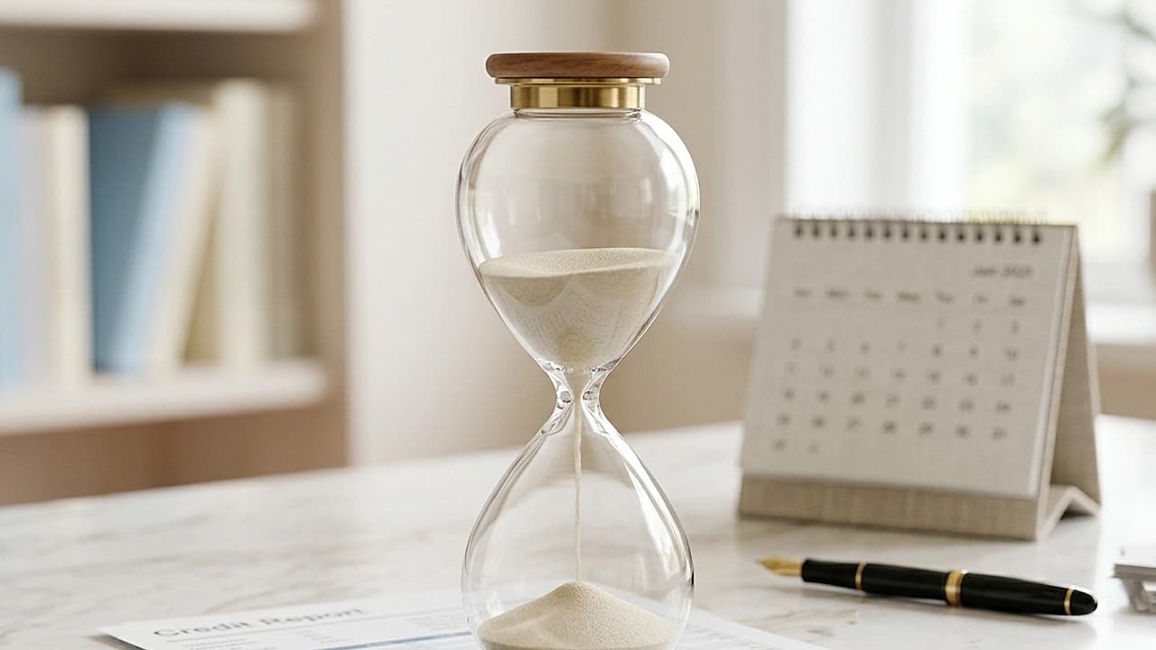 Clessidra in primo piano su un report di visura CRIF con calendario, tempi di consegna canale per canale nel 2026
