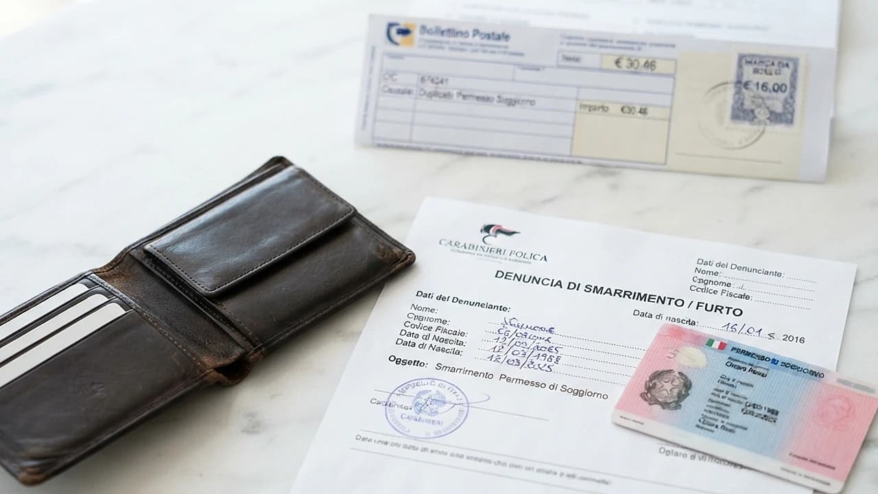 Denuncia in Questura per rifare il permesso di soggiorno smarrito o rubato nel 2026, con bollettino e marca da bollo