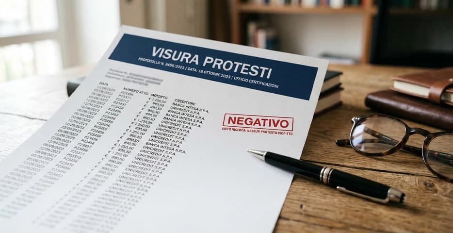 Documento ufficiale visura protesti Camera di Commercio con esito negativo — guida completa 2026