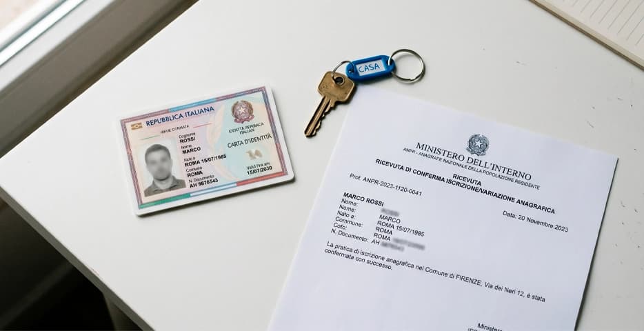 Carta d'identità italiana, chiave di casa e conferma ANPR stampata — guida completa cambio residenza online 2026