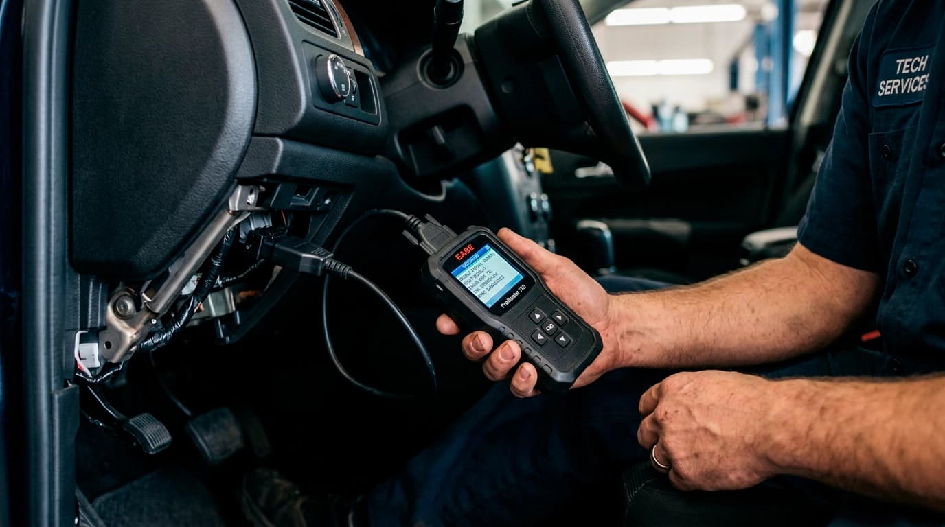 Meccanico che collega uno scanner OBD all'auto durante la revisione 2026 — costi aggiornati, scadenze e novità