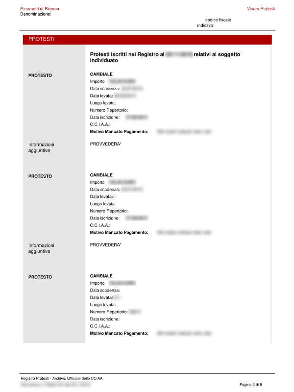 Visura Protesti online - Verifica ufficiale protesti cambiali e assegni in Italia